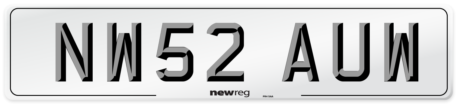 NW52 AUW Number Plate from New Reg